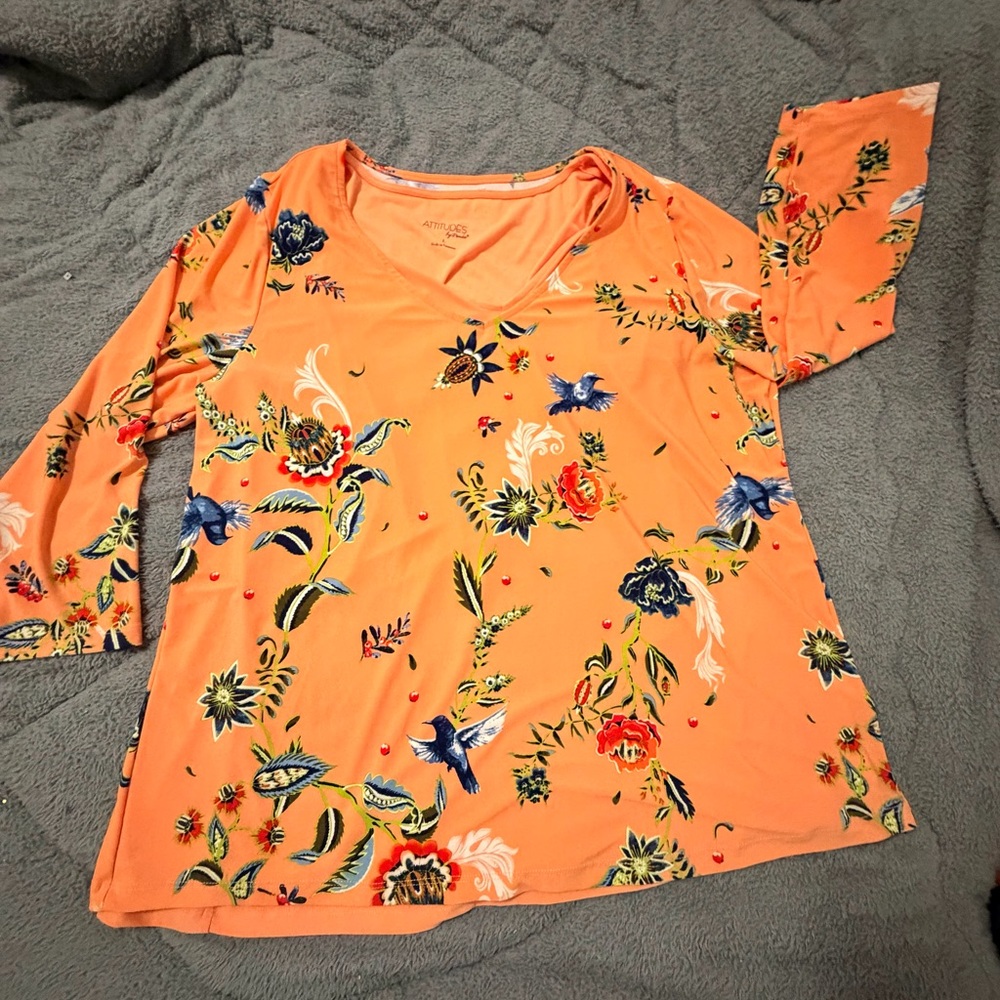 Women’s Attitudes by Renee Como Jersey Two Pack Tops BlouseOrange floral Large - Picture 3 of 8